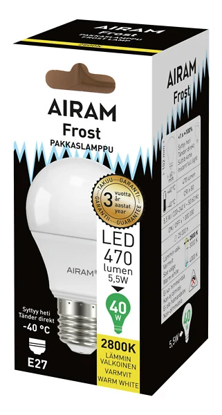4.9W, 470lm, 2800K, 60x102mm, E27, LED Pakkaslamppu Airam - Image 3