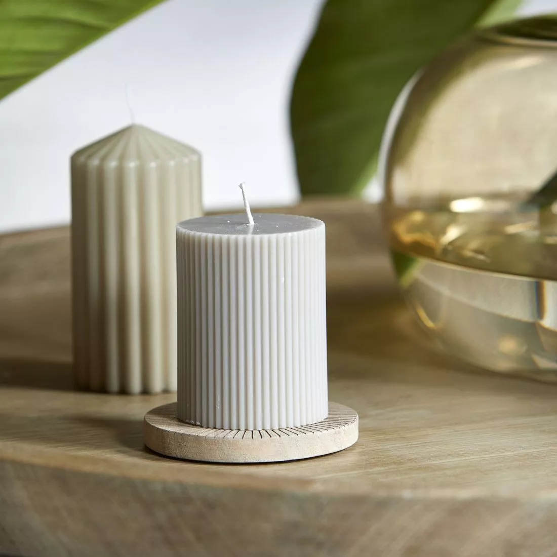 Rivièra Maison Fine Rib Pillar Candle flax 7*9cm - Image 5