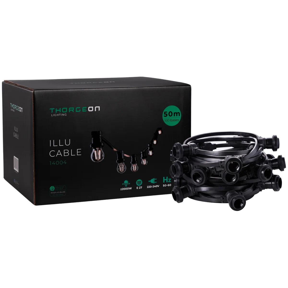 51.5m ILLU Cable E27 100 kantaa 0.5m IP44 Valoketju Thorgeon - Image 2