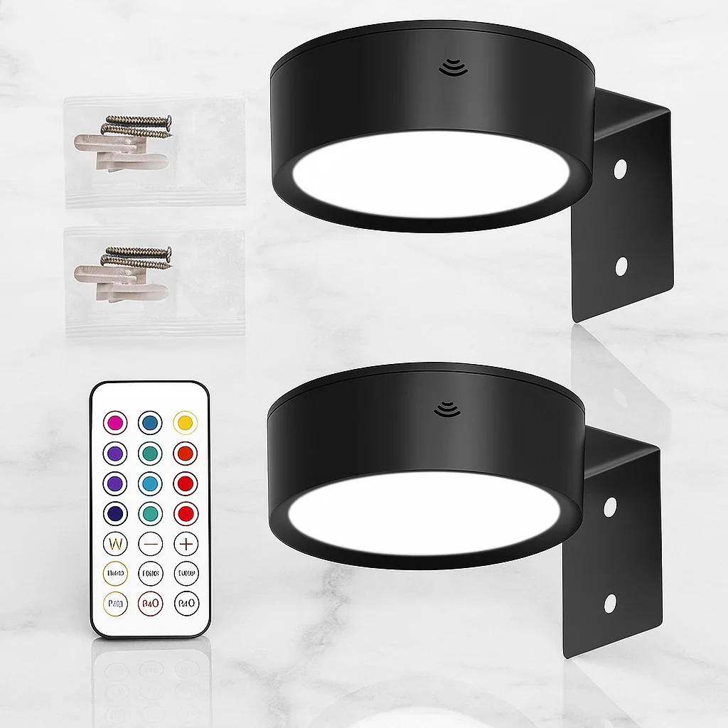 LINA – 2-pack LED-seinävalaisimet mustana ja kultaisena, 13 värivaihtoehtoa, magneettikiinnitys ja kaukosäädin - Image 3
